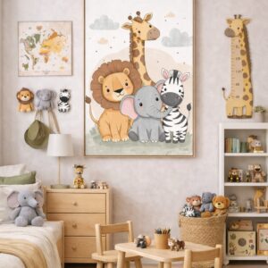 Cute Safari Animals Wall Art Print – Jungle Friends Illustration for Nursery, Kids Room & Baby Decor