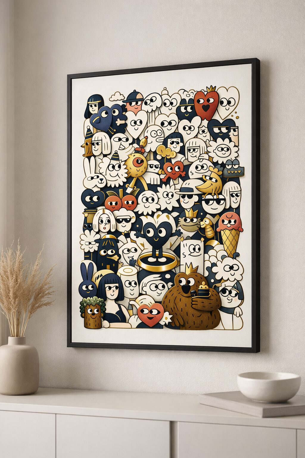 Luxury Contemporary Illustration Wall Art, Premium Art Print with Minimalist Characters, Gallery-Style Timeless Modern Decor