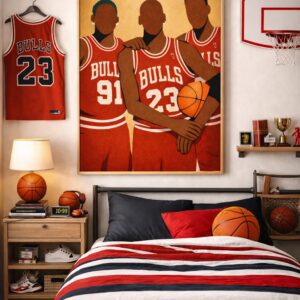 Chicago Bulls Dynasty Wall Art Print – Iconic Basketball Trio Illustration