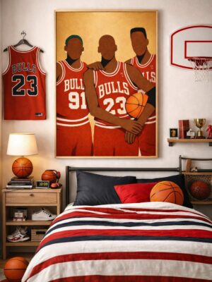 Chicago Bulls Dynasty Wall Art Print – Iconic Basketball Trio Illustration