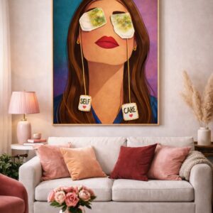 Self Care Wall Art Print – Surreal Feminine Portrait with Wellness Pop Art Style