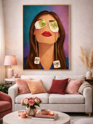 Self Care Wall Art Print – Surreal Feminine Portrait with Wellness Pop Art Style