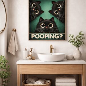 Are You Pooping? – Whimsical Black Cat Wall Art Print