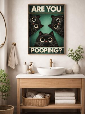 Are You Pooping? – Whimsical Black Cat Wall Art Print