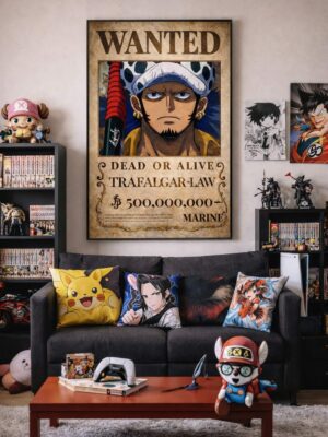 Trafalgar D. Water Law Wanted Poster – One Piece Anime Wall Art Print | Vintage Pirate Bounty Artwork