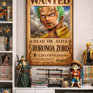 Roronoa Zoro Wanted Poster – One Piece Anime Wall Art Print | Vintage Pirate Bounty Artwork