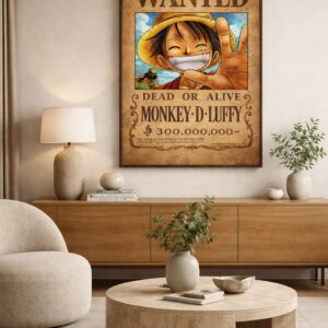 Monkey D. Luffy Wanted Poster – One Piece Anime Wall Art Print | Vintage Pirate Bounty Artwork