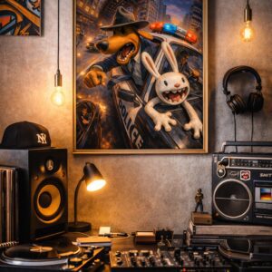 Wild Police Chase – Cinematic Cartoon Wall Art Print