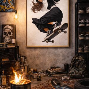 Grace in Motion – Skateboarding Nun Wall Art Print