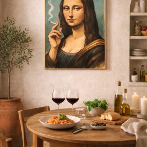 Mona Lisa Smoking Wall Art Print – Modern Satirical Classic Art Illustration