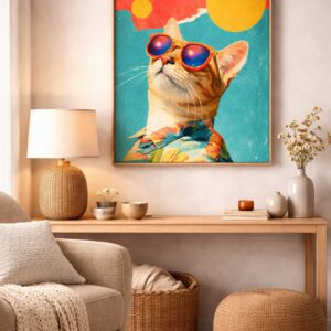 Cool Cat Summer Vibes – Retro Cat Wall Art Print