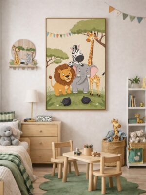 Jungle Animals Wall Art Print – Cute Safari Illustration for Nursery, Kids Room & Playroom Decor
