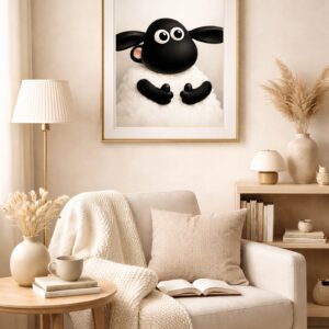 Cute Sheep Wall Art Print – Minimalist Whimsical Animal Illustration for Cozy Modern Homes