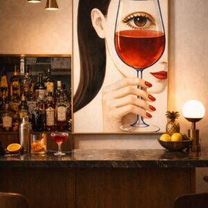 Surreal Wine Portrait Wall Art Print – Elegant Modern Illustration with Feminine Mood