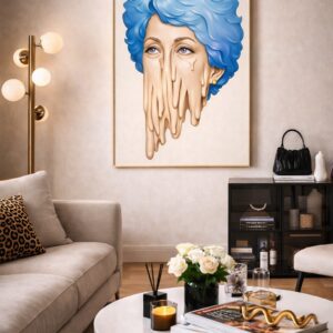 Surreal Melting Portrait Wall Art Print – Contemporary Illustration with Dreamlike Tension