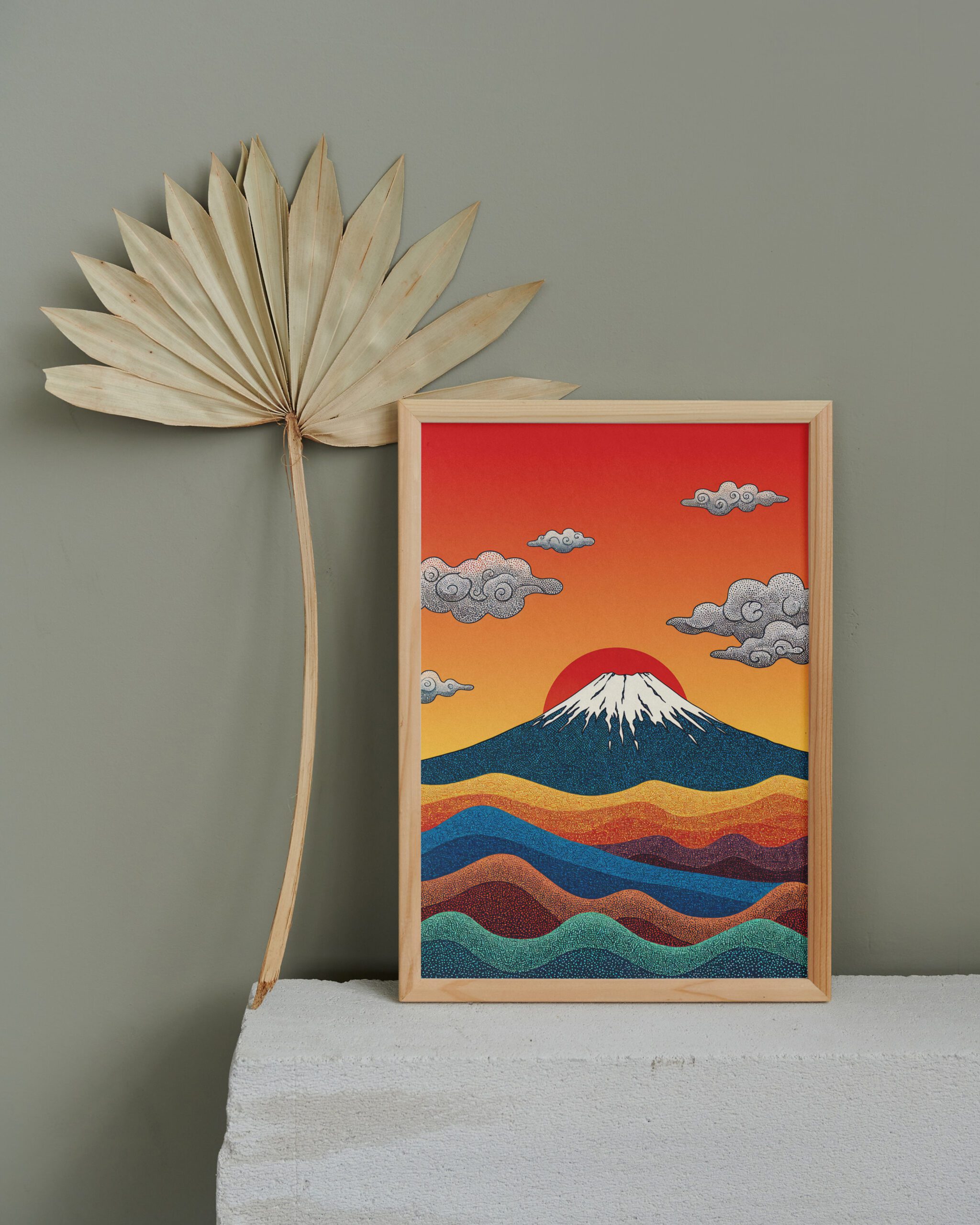 Mount Fuji Sunset Art Print, Japanese Landscape Wall Decor, Scenic Nature Illustration - Image 2