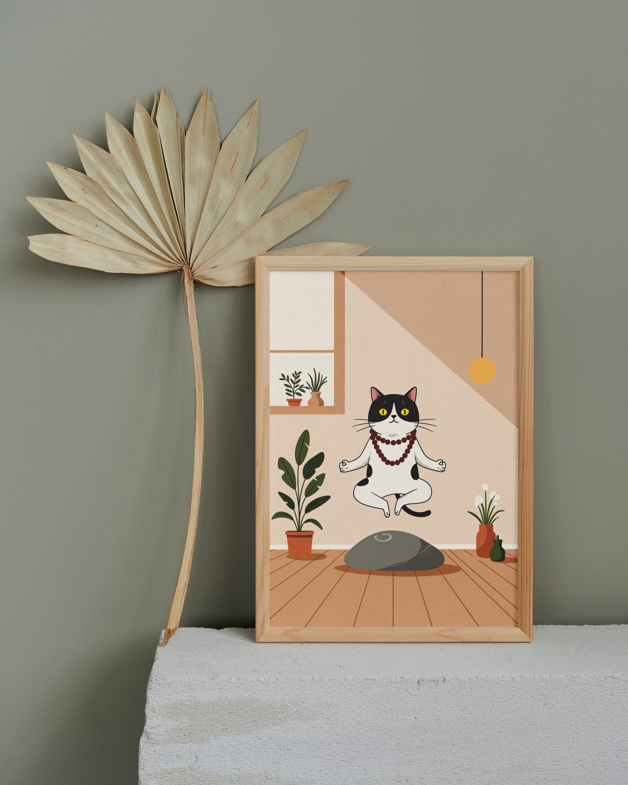 Zen Cat Meditation Art Print, Funny Yoga Room Wall Decor, Cute Relaxing Cat Illustration