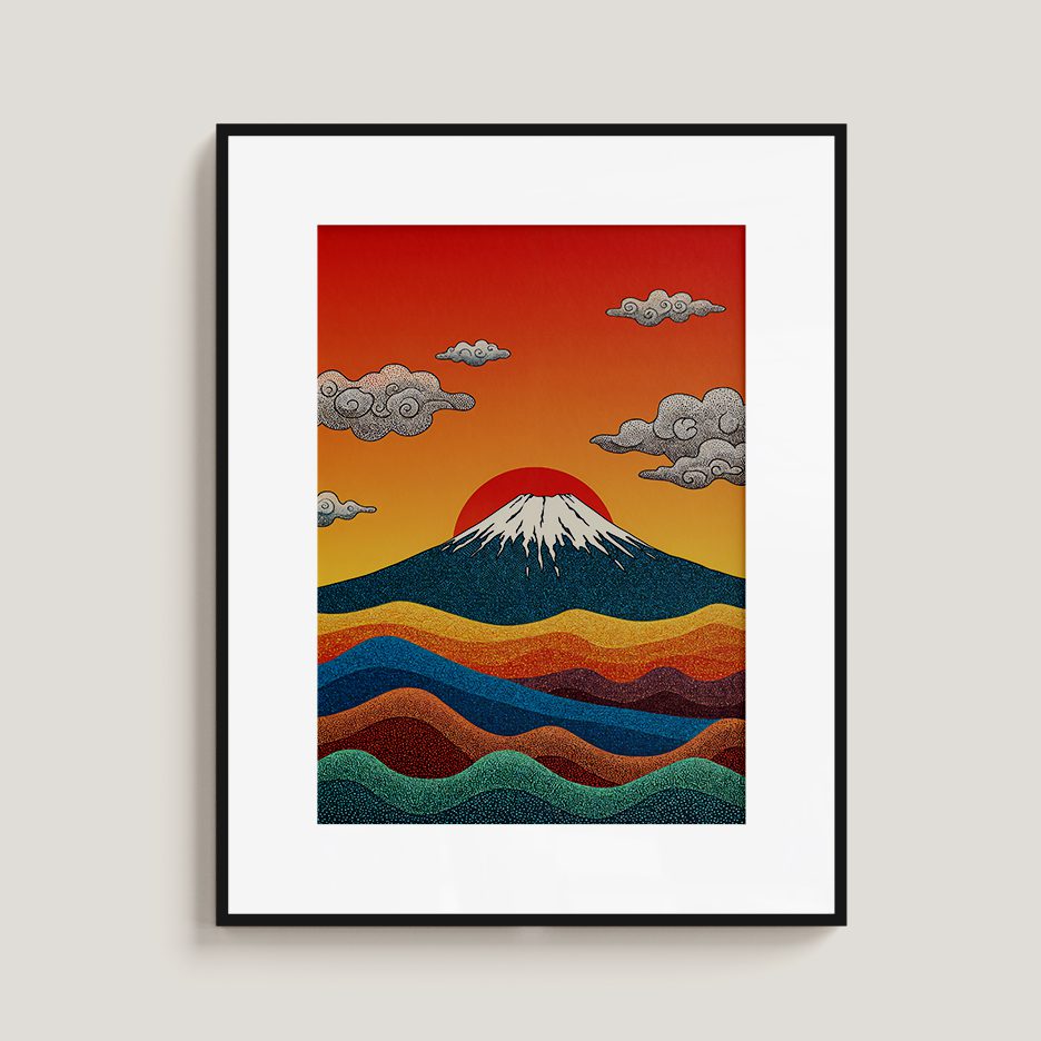 Mount Fuji Sunset Art Print, Japanese Landscape Wall Decor, Scenic Nature Illustration - Image 3