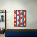 Strawberry Pattern Print: Red Berries on Blue Cream Stripes