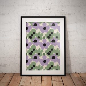 Retro Lilac Floral Print, Scandinavian Modern Wall Art, Minimalist Botanical Illustration, Pastel Home Decor