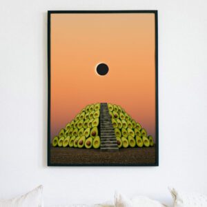 Surreal Avocado Pyramid Art Print, Whimsical Kitchen Wall Decor, Quirky Food Illustration