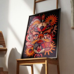 Psychedelic Cosmic Face Art Print, Surreal Universe Wall Decor, Trippy Galaxy Illustration, Mystical Aesthetic