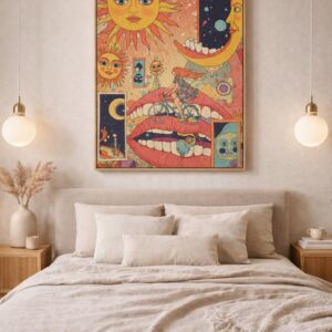 Journey Through the Sun and Moon – Psychedelic Surreal Wall Art Print