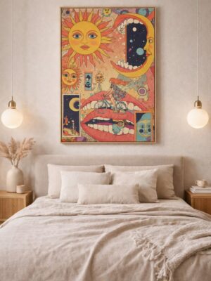 Journey Through the Sun and Moon – Psychedelic Surreal Wall Art Print