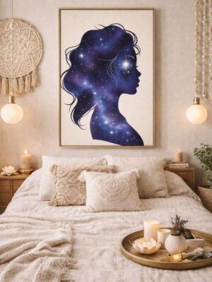 Cosmic Silhouette – Celestial Woman Wall Art Print