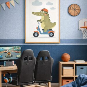 Whimsical Crocodile Scooter Wall Art Print – Cute Animal Illustration for Nursery, Kids Room & Playroom Decor