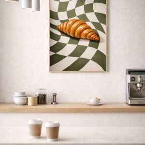 Croissant Wall Art Print – Modern French Food Illustration with Graphic Pattern