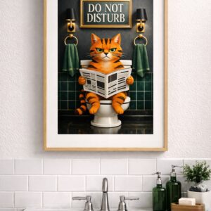 Funny Cat Bathroom Wall Art Print, Do Not Disturb Cat Illustration, Humorous Toilet Cat Poster, Modern Bathroom Decor