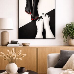 Modern Black and White Feet Wall Art Print, Minimalist Contrast Illustration, Contemporary Graphic Art Poster
