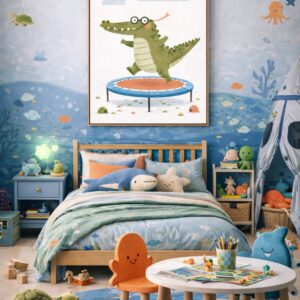 Whimsical Crocodile Wall Art Print – Cute Animal Illustration for Nursery, Kids Room & Playroom Decor