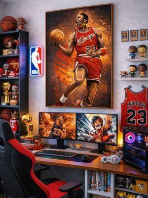 Michael Jordan Chicago Bulls Wall Art – Iconic NBA Dunk Illustration | Basketball Legend Artwork