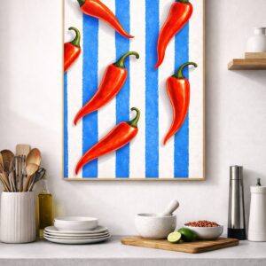 Red Chili Pattern – Bold Mediterranean Kitchen Wall Art