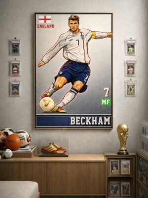 David Beckham England No.7 Wall Art – Iconic Free-Kick Legend Illustration | Football Collector Print