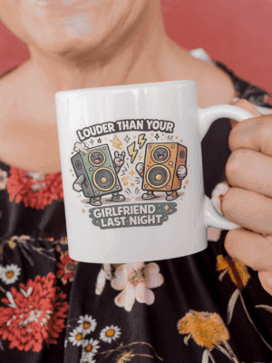 Louder Than Your Girlfriend Funny Speaker Mug – Music Humor Cup