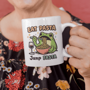 Eat Pasta Jump Fasta Mug – Funny Frog Pasta Coffee Cup