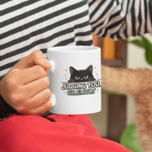 Judging You Silently Black Cat Mug – Funny Sarcastic Cup