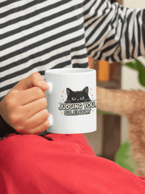 Judging You Silently Black Cat Mug – Funny Sarcastic Cup