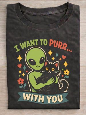 Cute Alien and Shadow Cat Cute Humor Unisex Graphic Tee