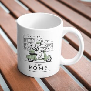 Rome Scooter Adventure Mug – Vintage Vespa & Dog Travel Design