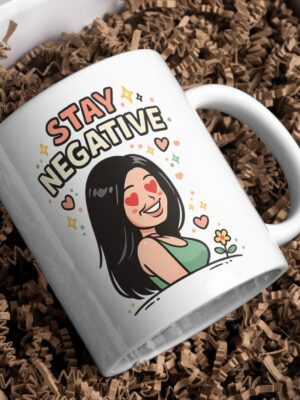 Stay Negative Mug – Heart Eyes Girl Sarcastic Positive Vibes Twist Cup