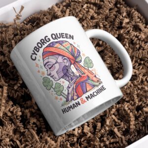 Cyborg Queen Mug – Human & Machine Futuristic Art Design