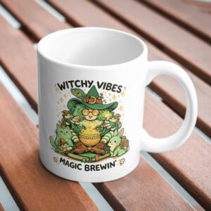 Witchy Vibes Magic Brewin’ Mug – Cute Green Witch Art