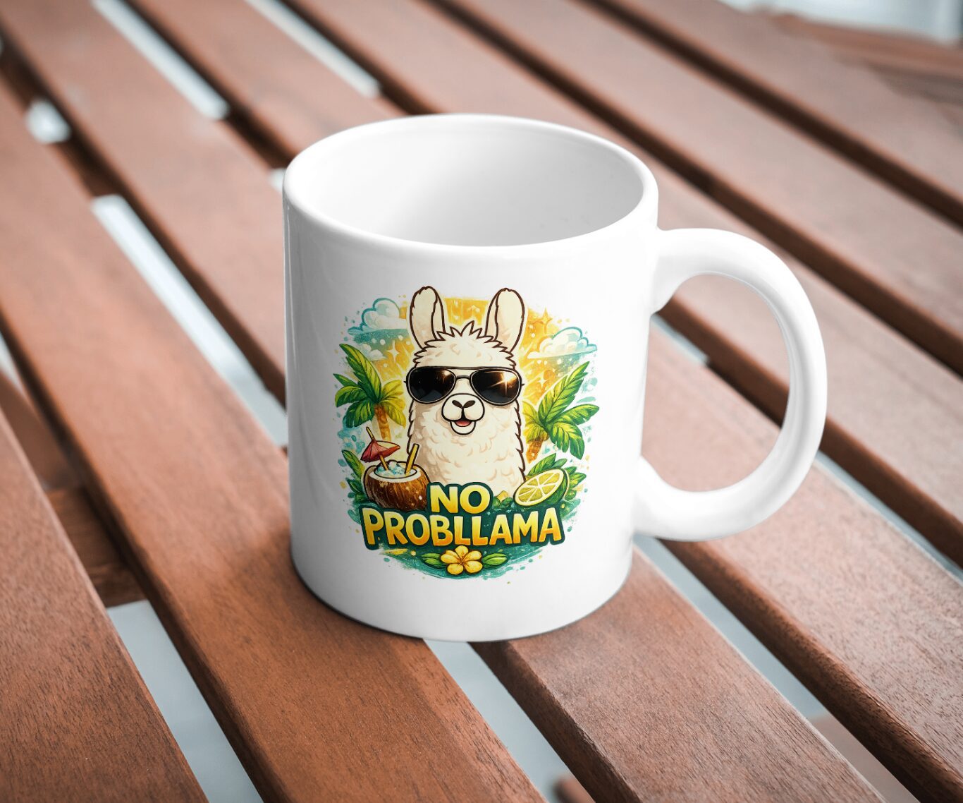 No Probllama Tropical Llama Mug – Summer Vibes & Chill Energy