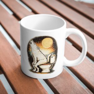 Howling Wolf Toilet Humor Mug – Midnight Moon Funny Design