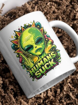 Humans Suck Alien Graphic Mug