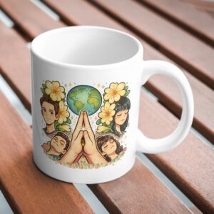 Earth Harmony Mug – Floral Globe & Mindfulness Art Design
